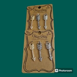 5/$25 CHARMALONG Set of Two Cards Rhinestone Metal Arrow Charm Pendants